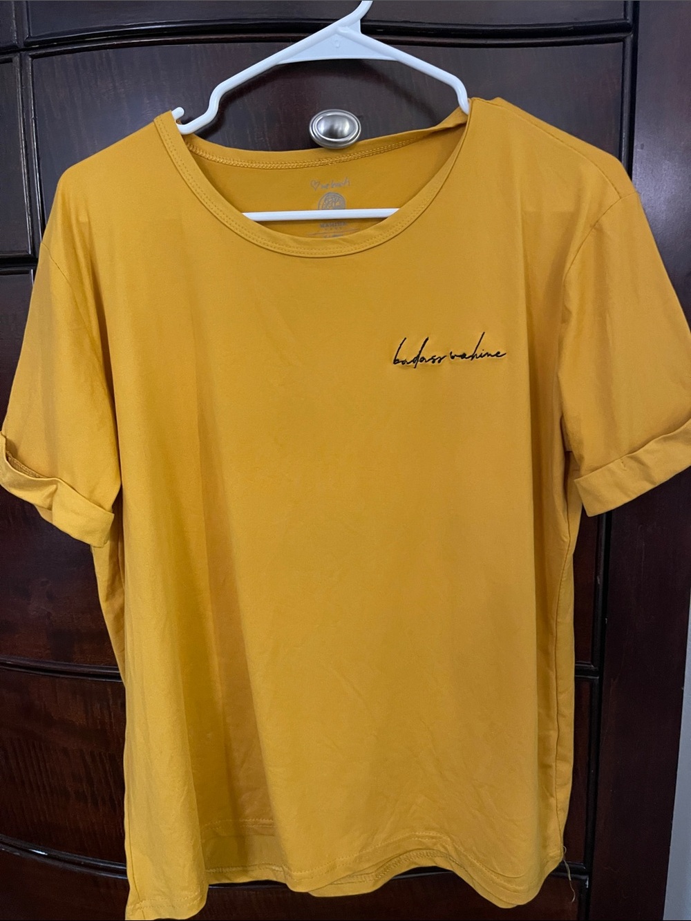 Mustard Short Sleeve Women's Tee with Script Chest Detail